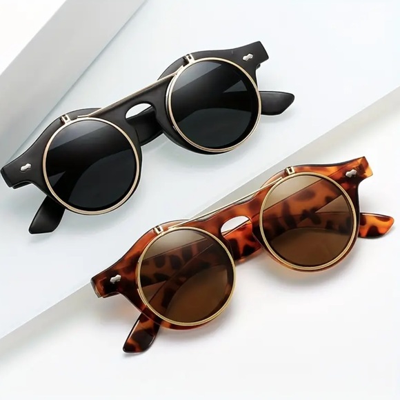 ‼️$7‼️ Round Flip Up Steampunk Gothic Double Layer Glasses, 3 Colors - Picture 3 of 10